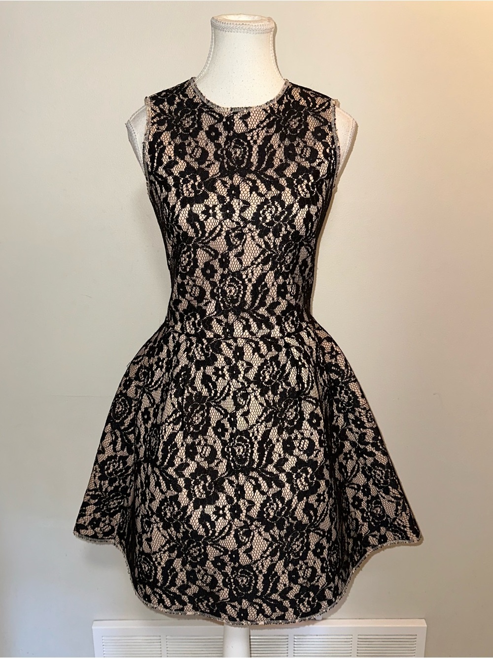 H&M Black Lace Overlay Dress with Nude Underlayer